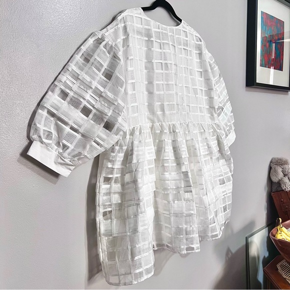 NWT Sister Jane Mini Ivory White Smock Dress w/ Front Bow in Sheer Organza - Picture 12 of 16